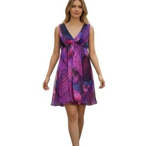 Matthew Williamson Purple & Pink Floral V-Neck Chemise